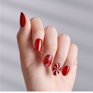 Red Nail Polish with Snowflake Design
